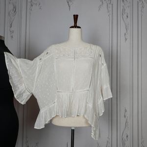 Free People Oversized Cotton Cutout Boho Ruffle Blouse White Sz M